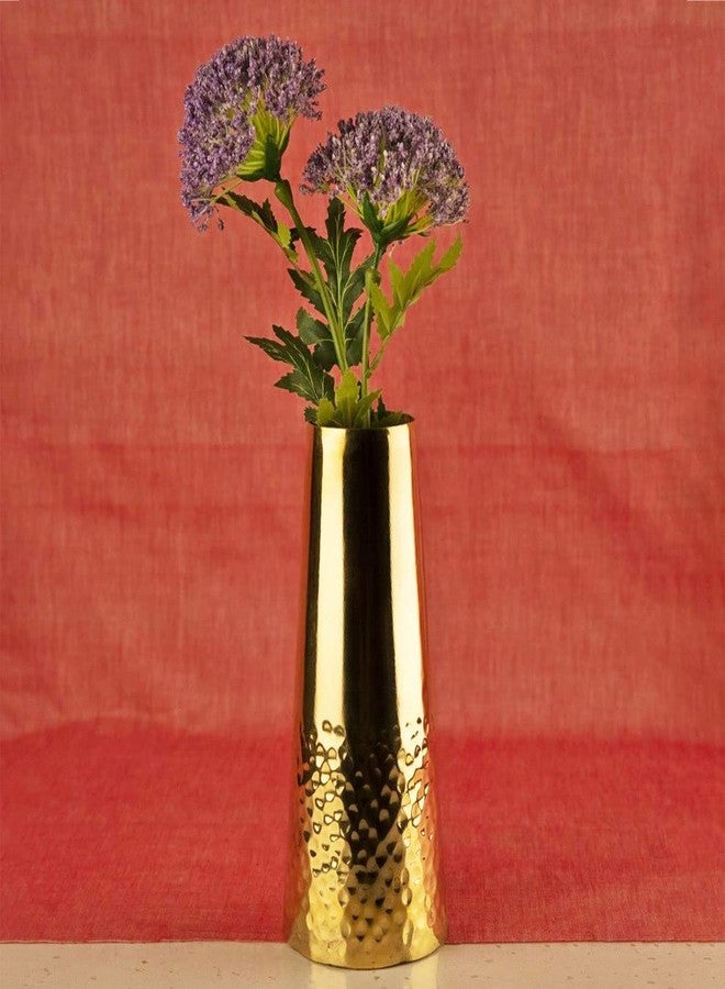Interior Handicraft Brass Flower Vase Hammered Bottom Flask for Vintage Antique Home Decor (Small) - Image 1
